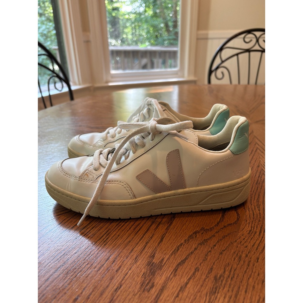 Veja V-12 Leather Sneakers White Lavender Mint Green Womens Size 6 EUR 37 - Picture 8 of 9